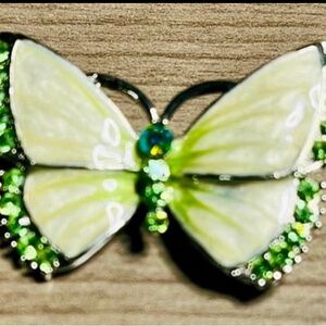 Green and Cream Butterfly Brooch